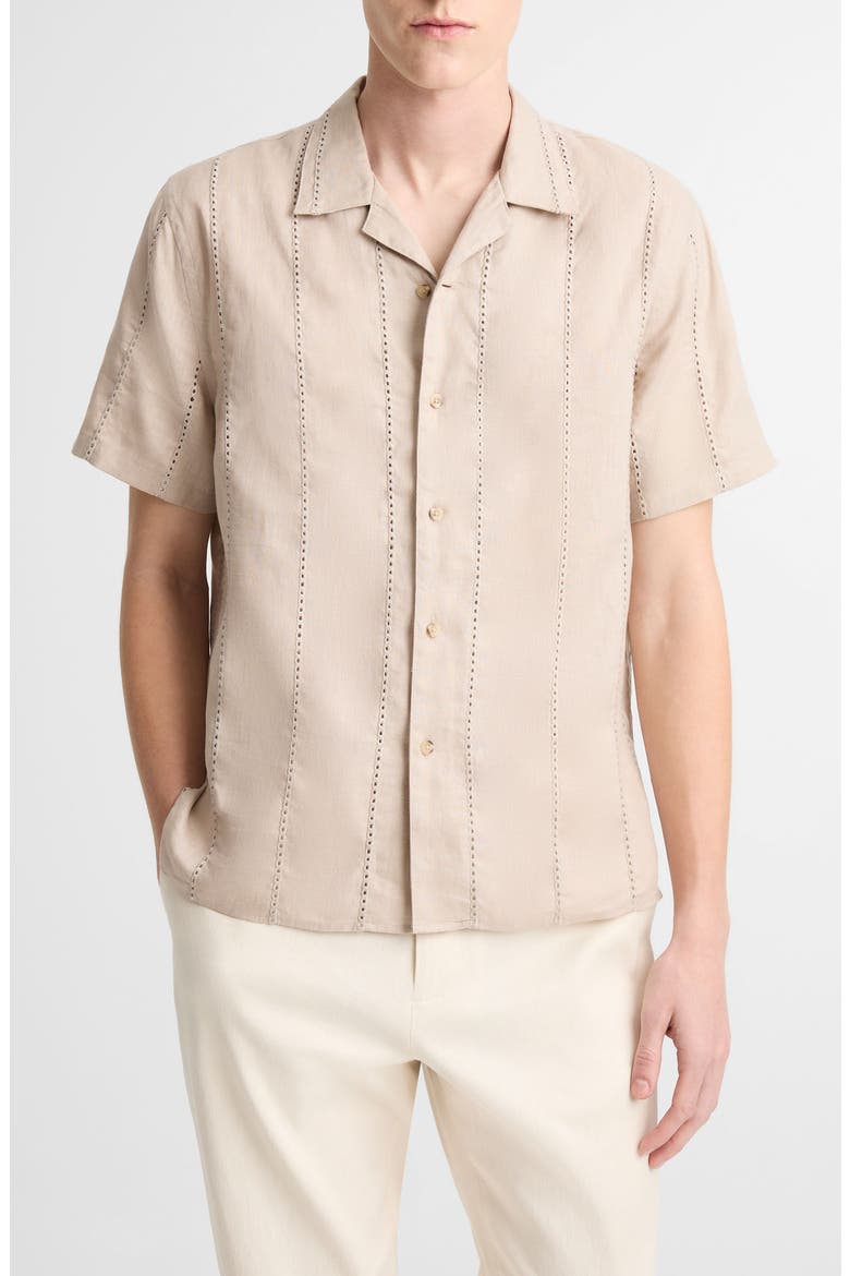 Eyelet Linen Button-Up Shirt, Main, color, PUMICE ROCK