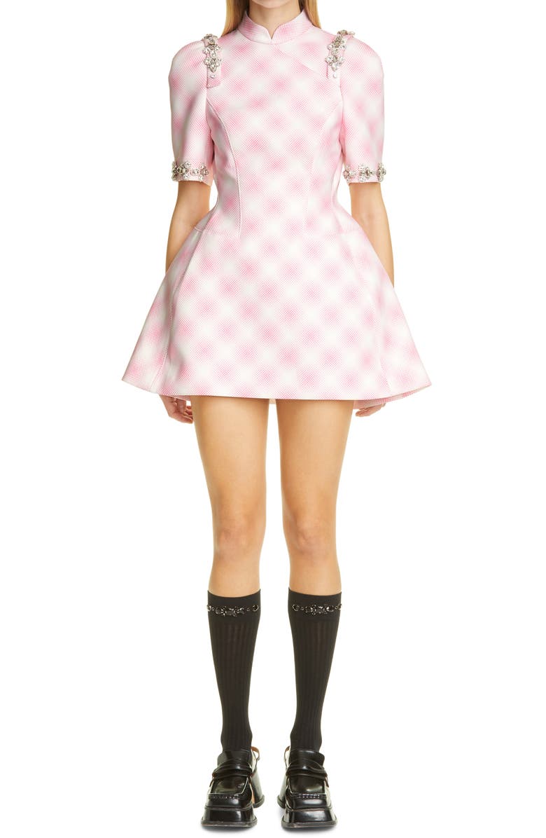 Shushu/Tong Qipao Embellished Check Minidress, Main, color,