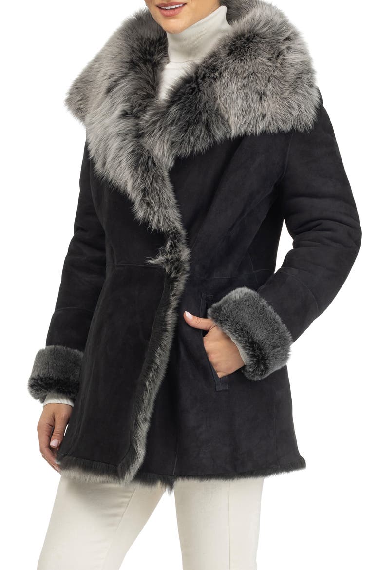 Merino Genuine Shearling Short Jacket, Alternate, color, BLACK BRISA