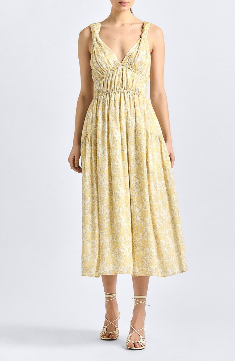 Derek Lam 10 Crosby Sorrel Print Midi Dress, Main, color, Valiase Yellow Floral