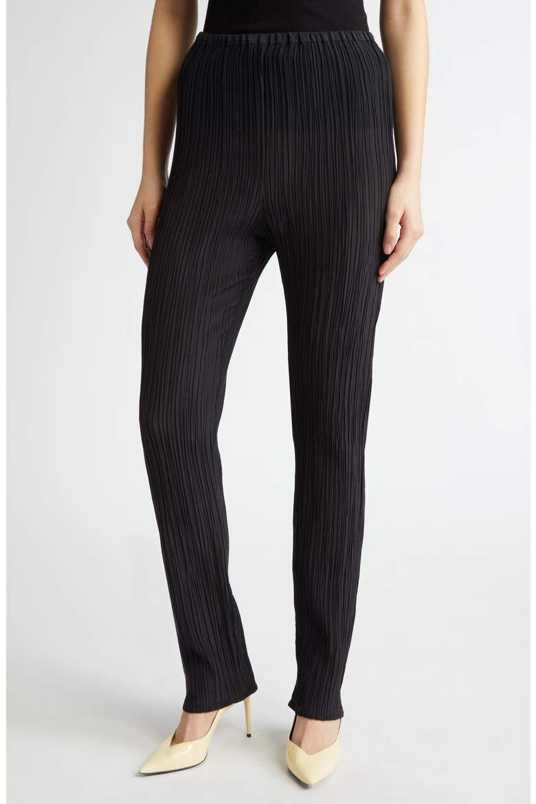 Parchment Pleated Cotton & Silk Pants, Main, color, BLACK