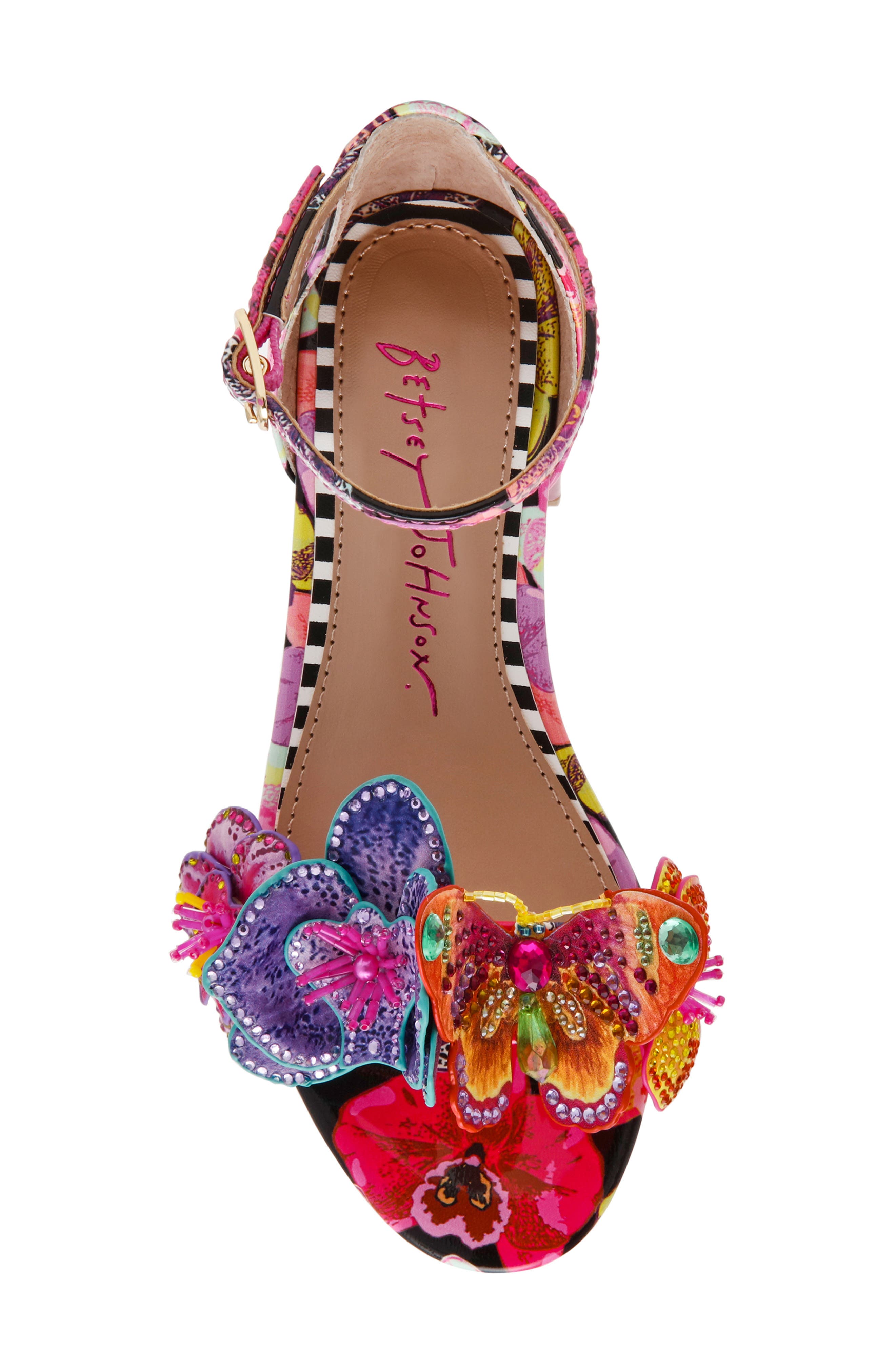 Betsey Johnson Kids' Camil Ankle Strap Sandal, Alternate, color, Black Multi