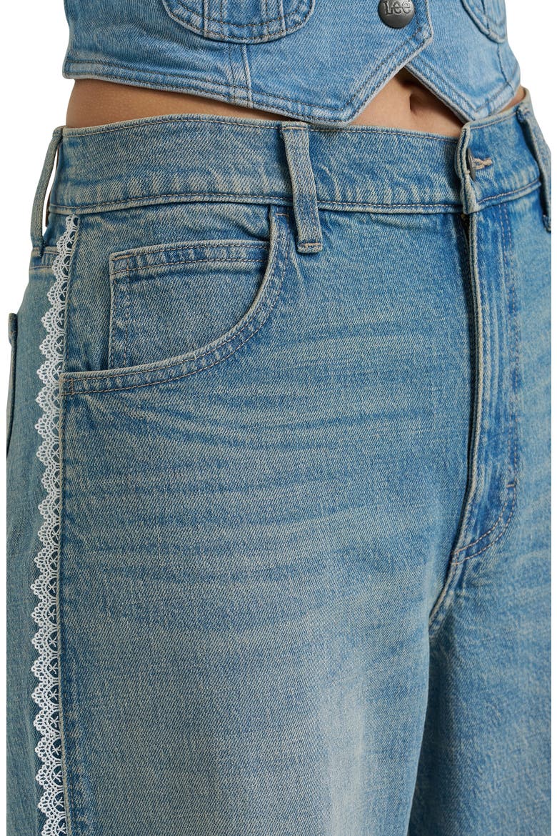 Lace Trim Low Slung Slouch Jeans, Alternate, color, FOREVER LIGHT