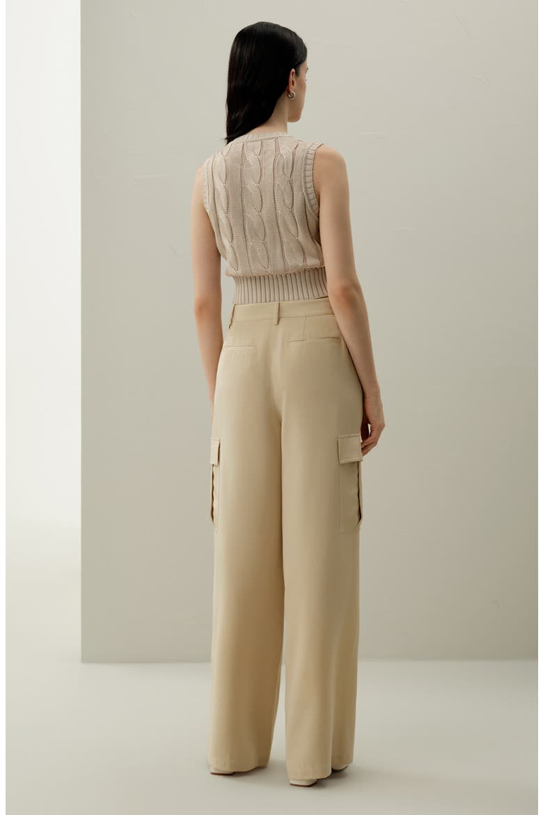 Women's Silk Crepe Cargo Pants, Alternate, color, Dune