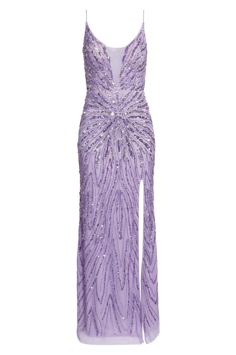 Glitter Mesh Column Gown, Alternate, color, LILAC