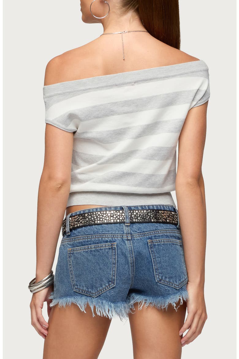Hettie Off-Shoulder Stripe Top, Alternate, color, GRAY-MELANGE-AND-WHITE