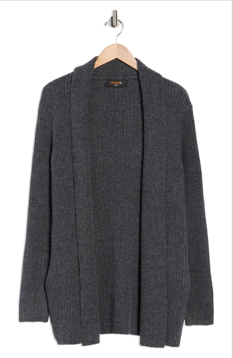 Renee C Rib Knit Sweater Cardigan, Alternate, color, Charcoal