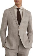 Reiss Epsom Tailored Fit Brown Glen Check Linen & Wool Blend Suit Jacket