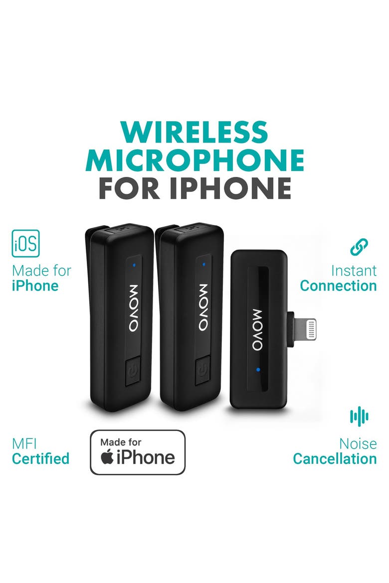 Wireless Mini DI Duo Ultra Compact Wireless Lavalier Microphones for iPhone, Alternate, color, Black