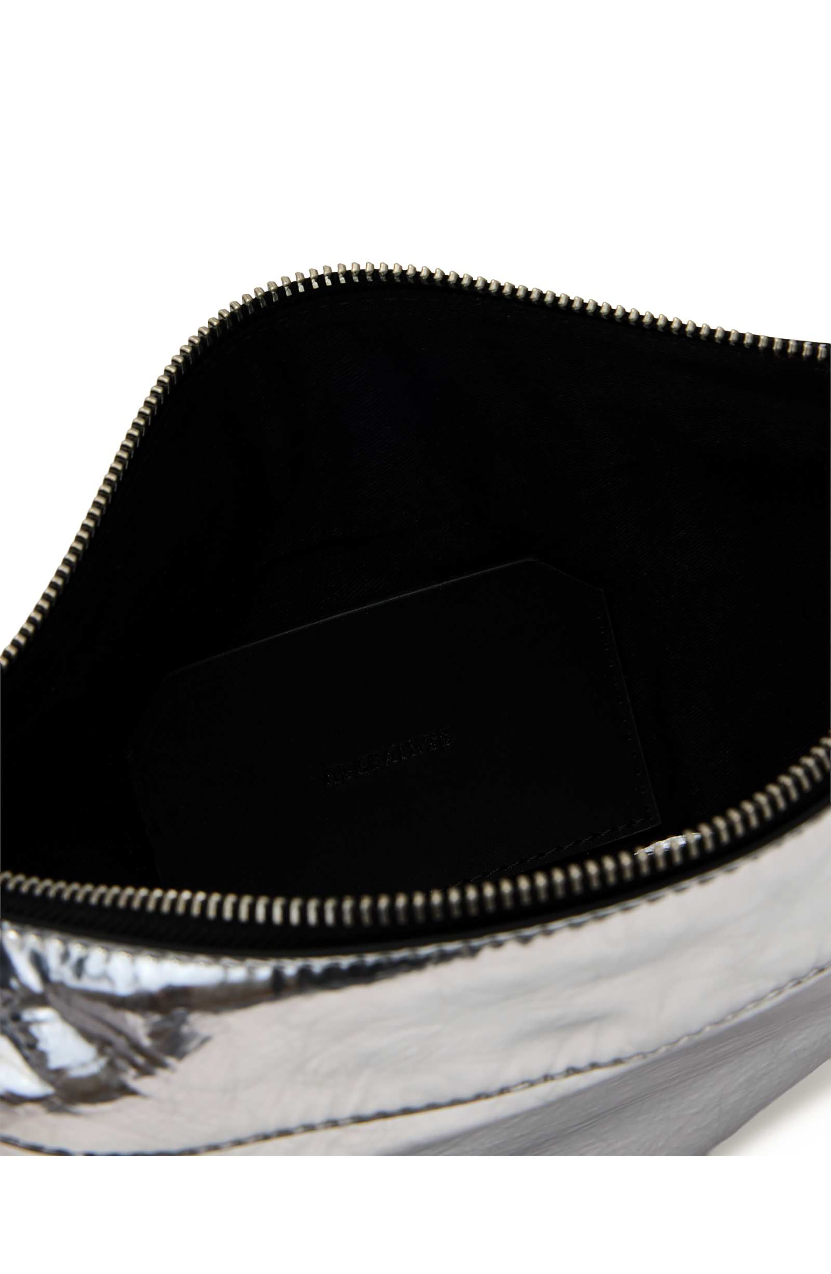 AllSaints Luna Micro Metallic Lambskin Leather Bag, Alternate, color, Foggy Silver