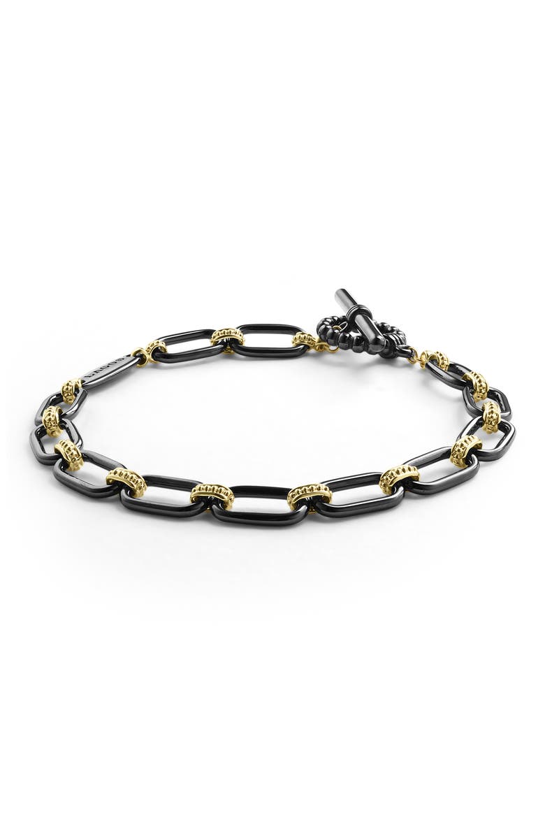 Signature Caviar Ceramic Link Bracelet, Main, color, BLACK/ GOLD
