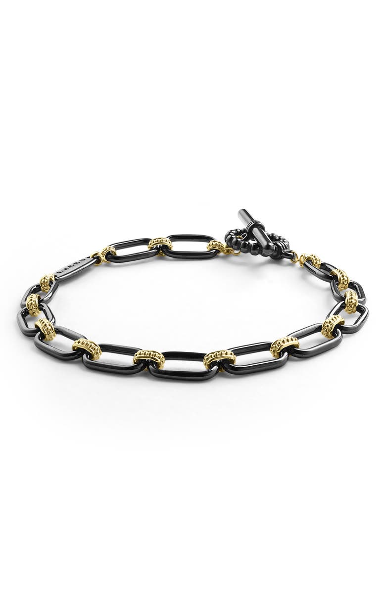 LAGOS Signature Caviar Ceramic Link Bracelet, Main, color, Black/ Gold
