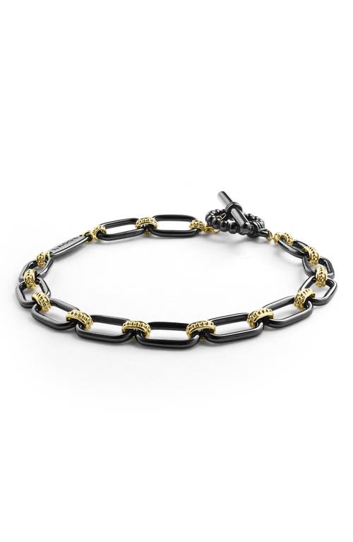 LAGOS Signature Caviar Ceramic Link Bracelet in Black/gold at Nordstrom, Size 7"