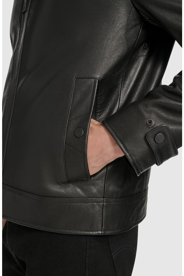 Stand Collar Leather Jacket, Alternate, color, BLACK