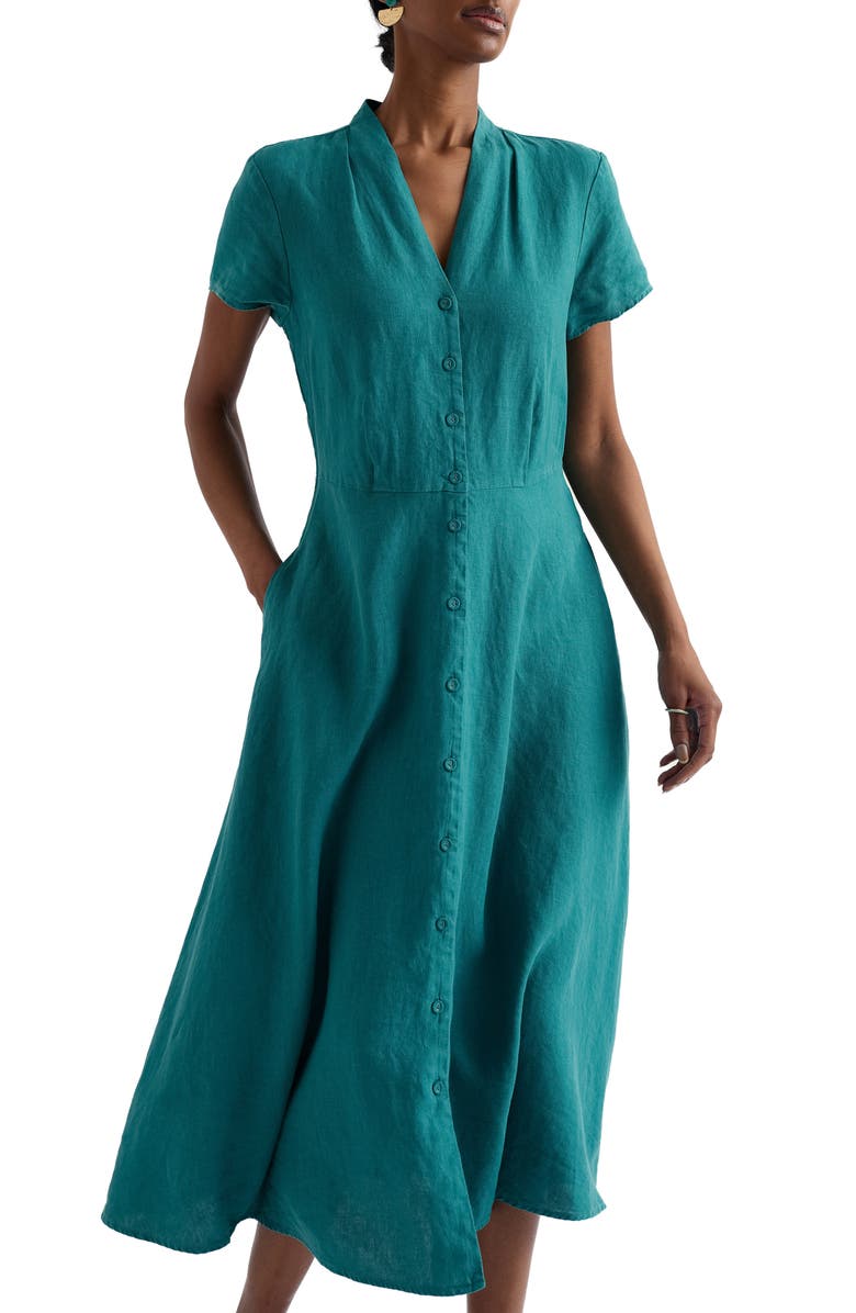 Seasalt Cornwall Carved Wood Linen Midi Dress, Alternate, color, Deep Dive