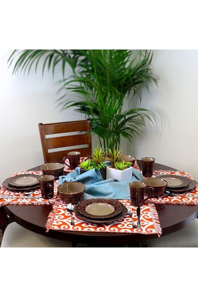 Salia 16 Piece Stoneware Dinnerware Set, Alternate, color, Brown