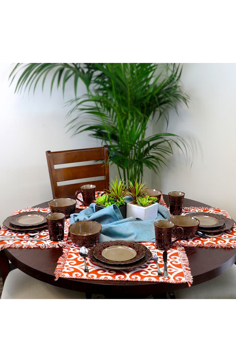 Elama Salia 16 Piece Stoneware Dinnerware Set, Alternate, color, Brown