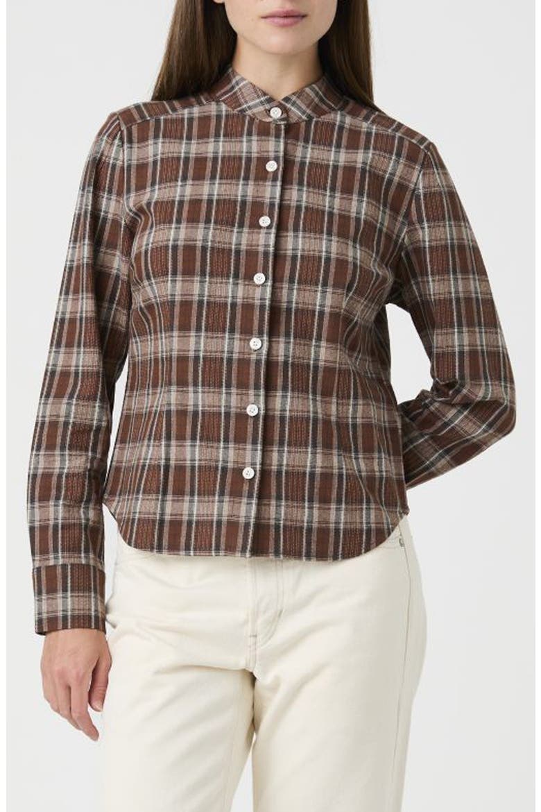 Fitted Plaid Stand Collar Shirt, Main, color, BROWN PLAID
