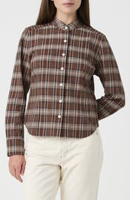 French Connection Fitted Plaid Stand Collar Shirt
