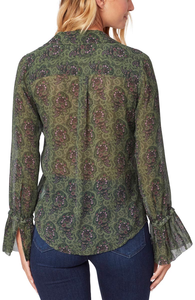 PAIGE Abriana Floral Print Long Sleeve Silk Shirt, Alternate, color, Army Green Multi