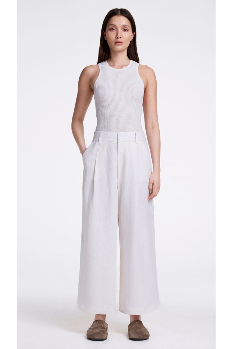 Linen Cropped Pleated Trouser, Alternate, color, White Linen