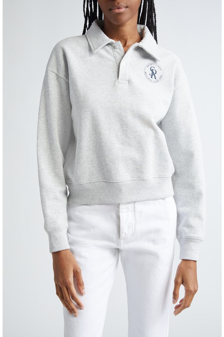 Long Sleeve Crop Polo Sweatshirt, Main, color, HEATHER GRAY