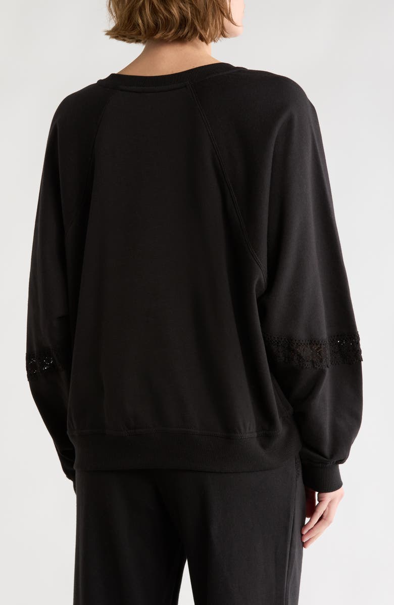 Jessica Simpson Lace Fleece Split Crewneck Sweatshirt, Alternate, color, Meteorite