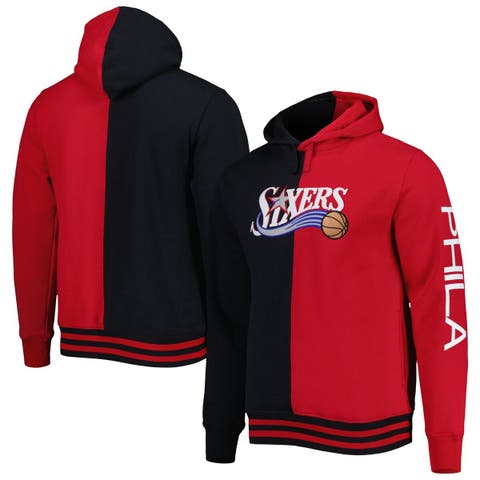 Men's Mitchell & Ness Black/Red Philadelphia 76ers Big & Tall Hardwood Classics Split Pullover Hoodie