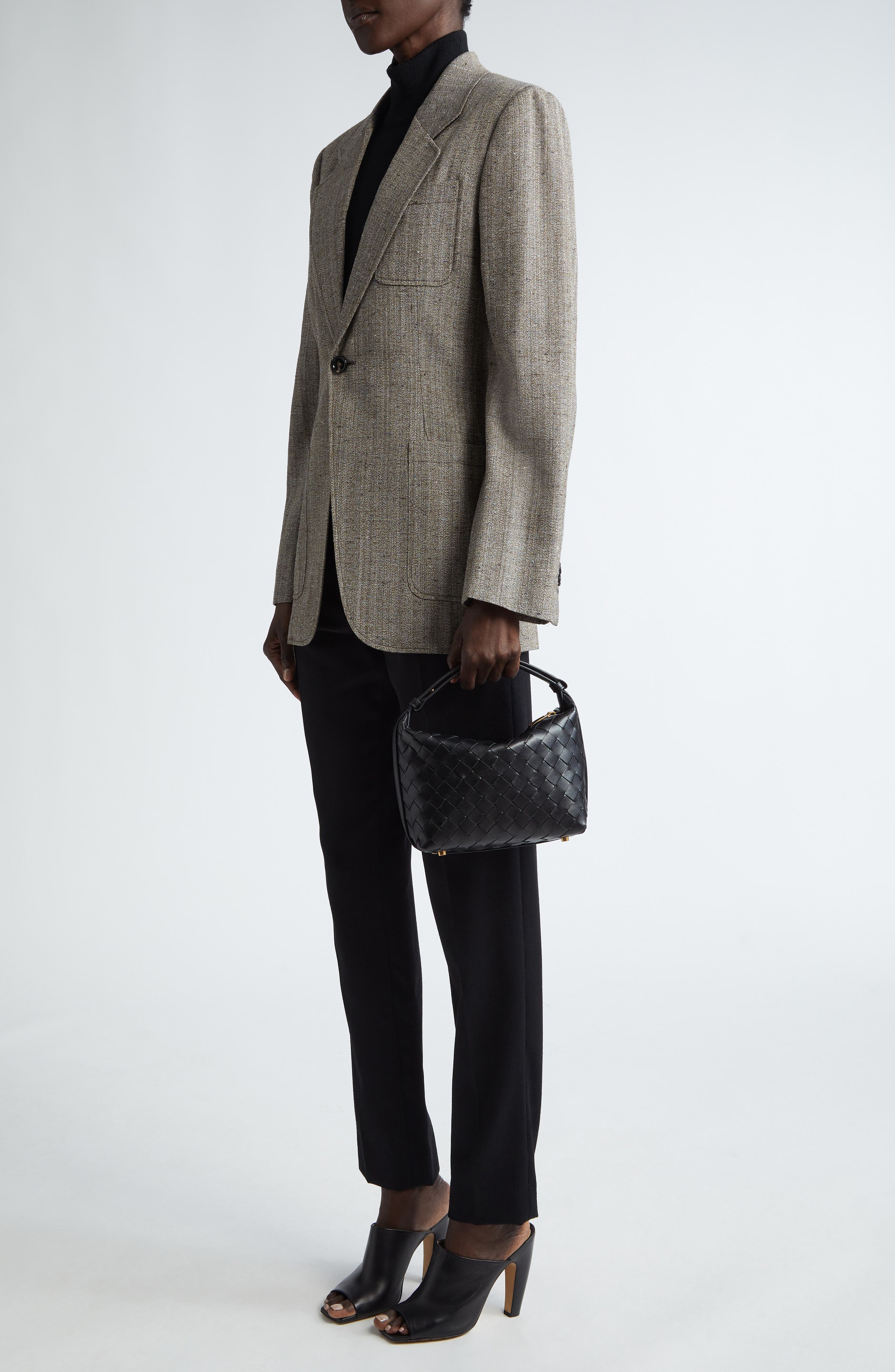 Bottega Veneta Mini Wallace Intrecciato Leather Shoulder Bag, Alternate, color, Black/ Gold