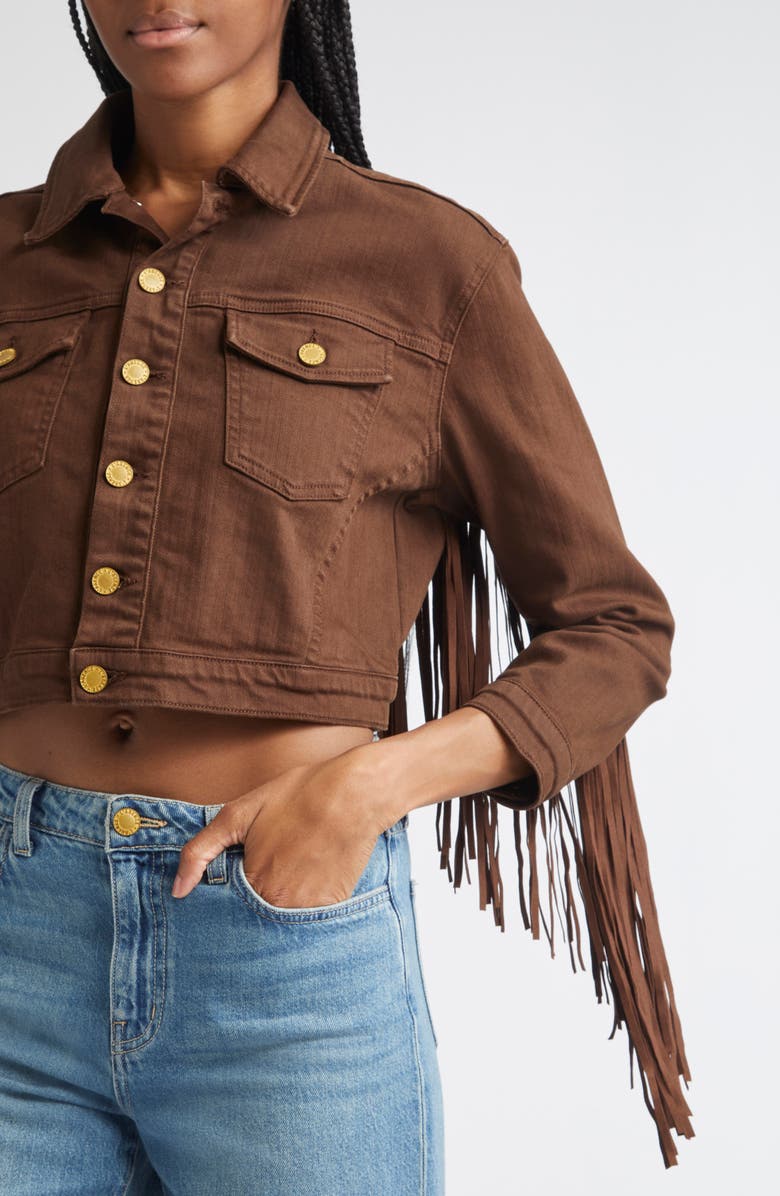 L'AGENCE Koda Fringe Crop Denim Jacket, Alternate, color, Brown