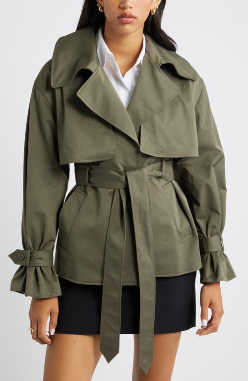 Open Edit Exaggerated Crop Trench Coat In Green