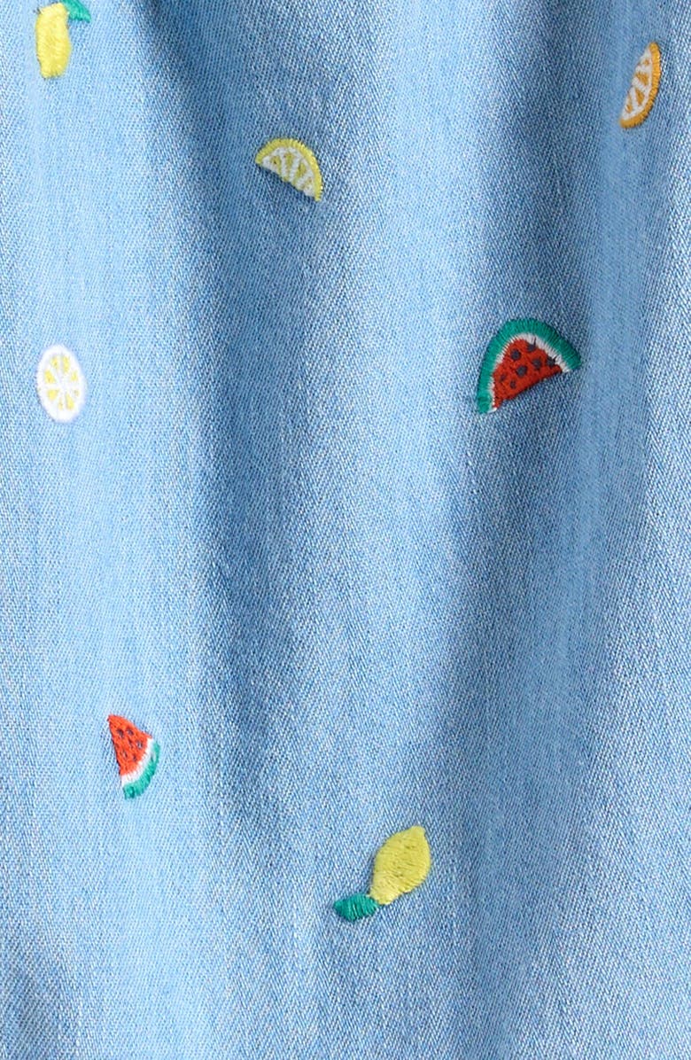 Tucker + Tate Embroidered Denim Romper, Alternate, color, Aquamarine Wash Ditsy Fruit