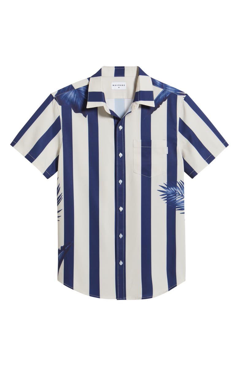 MAVRANS Stripe Palm Frond Short Sleeve Performance Button-Up Shirt, Alternate, color, Blue