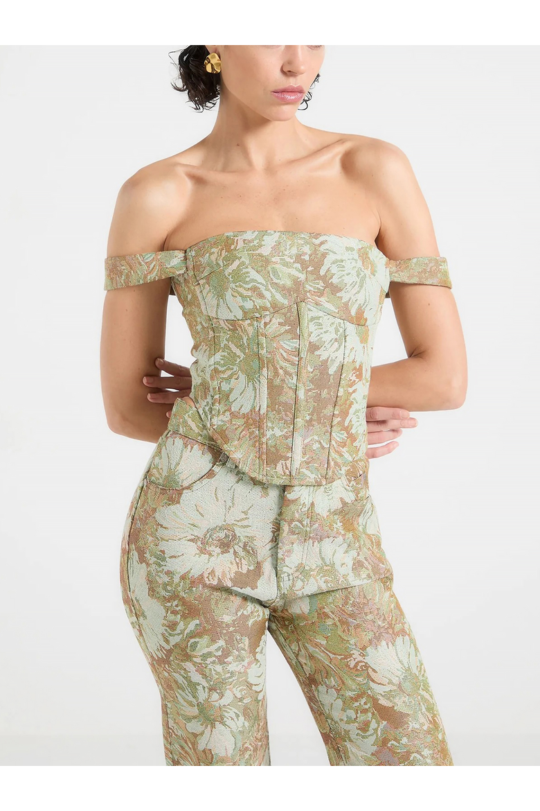 Bonnie Jacquard Corset Top, Main, color, Sage