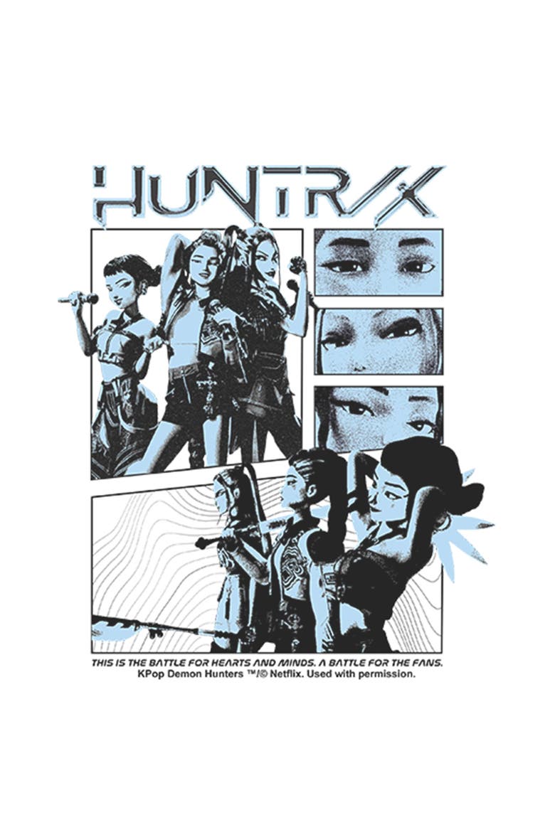 Girl's KPop Demon Hunters A Battle For Hearts and Minds  Graphic T-Shirt, Alternate, color, White