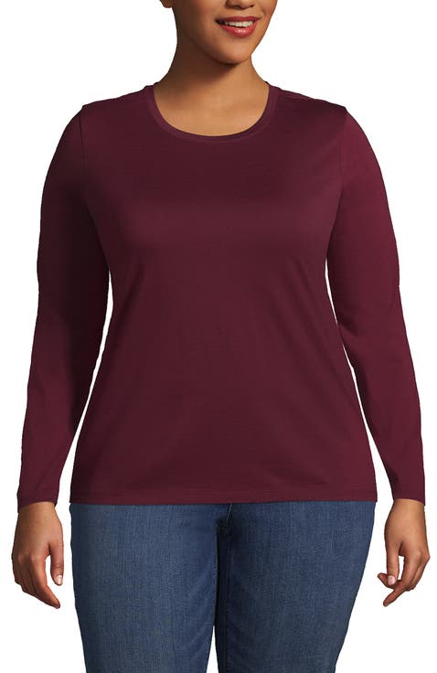 Plus Size Relaxed Supima Cotton Long Sleeve Crew Neck T-Shirt