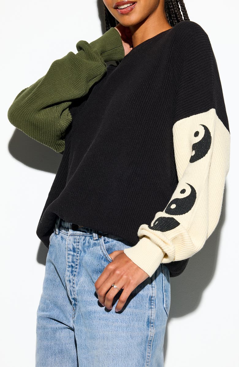 Spiritual Gangster Ying Yang Stack Lyric Sweater, Alternate, color, Black Multi