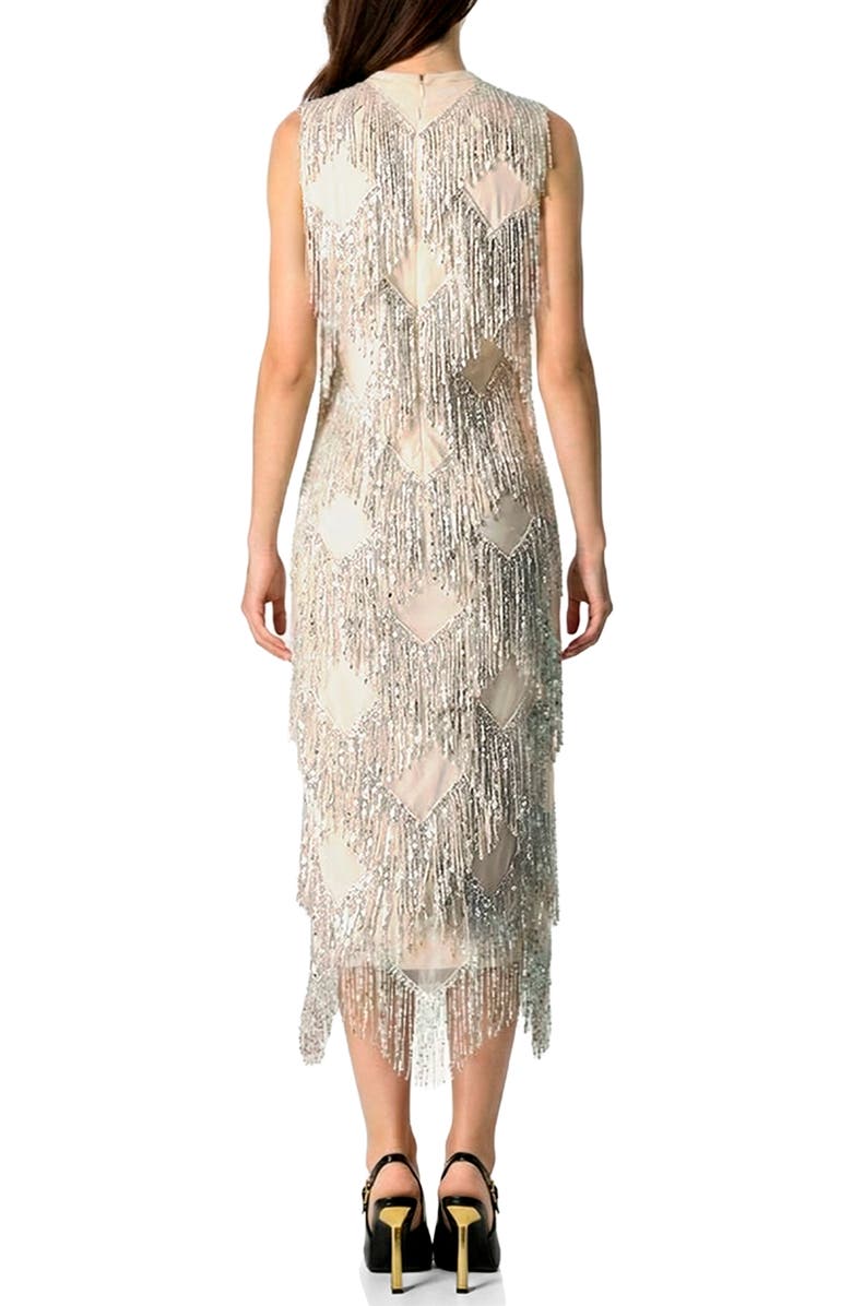 IVONNE Deco Shimmer Fringe Midi Dress, Alternate, color, Silver