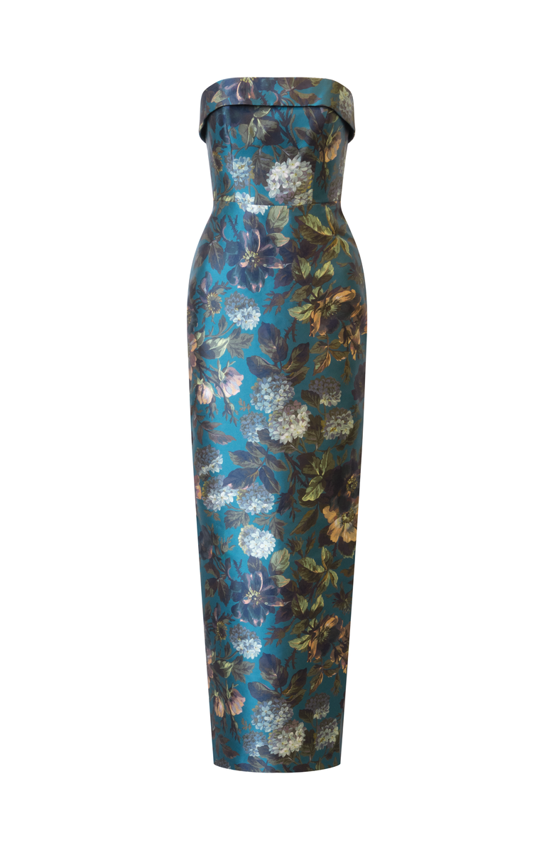 Theia Liora Strapless Column Gown, Main, color, Gilded Hydrangea