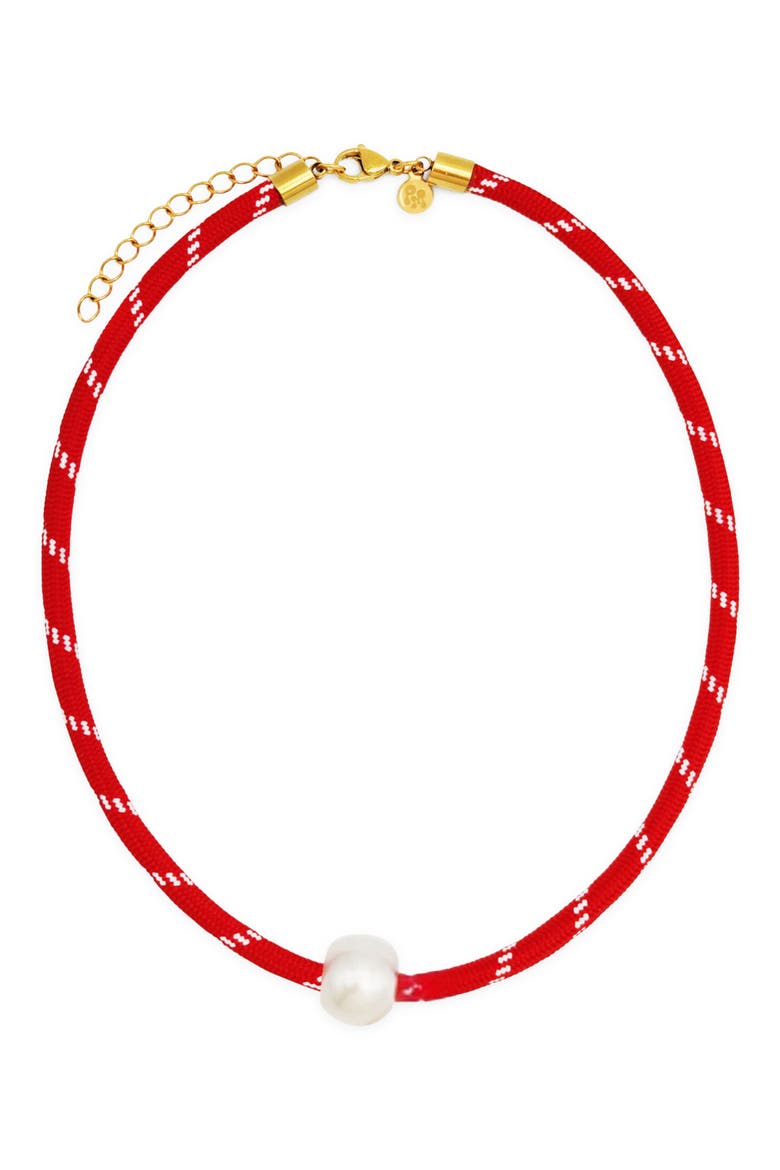 Faux Pearl Pendant Paracord Necklace, Main, color, RED