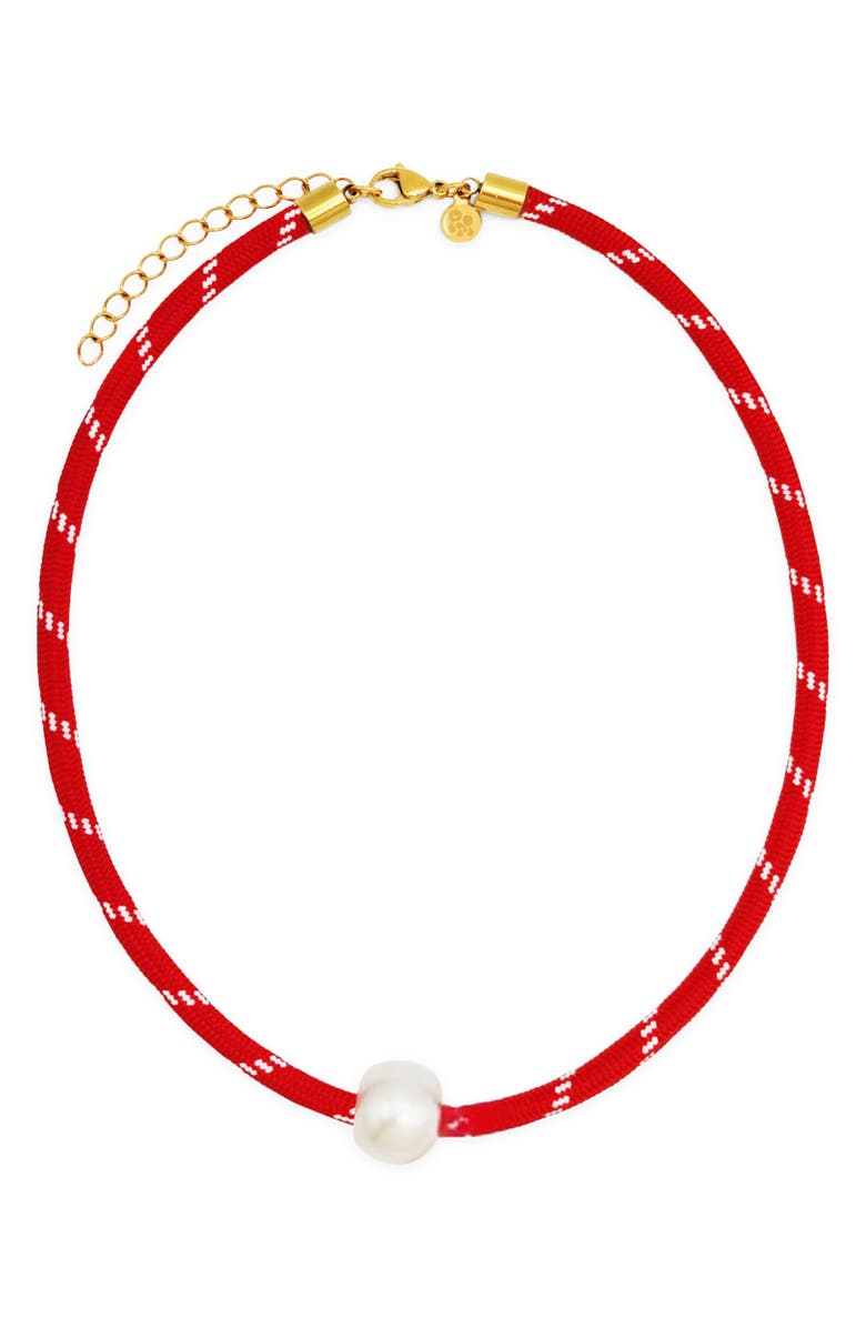 Petit Moments Faux Pearl Pendant Paracord Necklace, Main, color, Red
