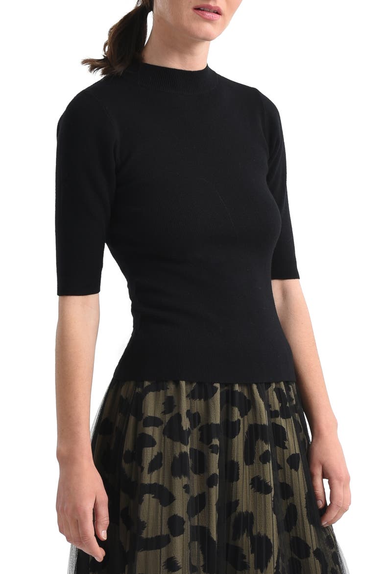 Mock Neck Knit Top, Main, color, BLACK