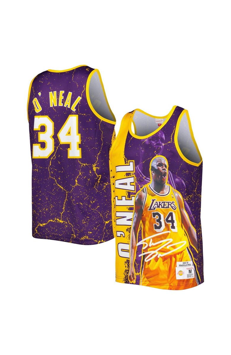 Mitchell & Ness Men's Mitchell & Ness Shaquille O'Neal Purple Los Angeles Lakers 1999-00 Hardwood Classics Player Burst Tank Top, Main, color, 