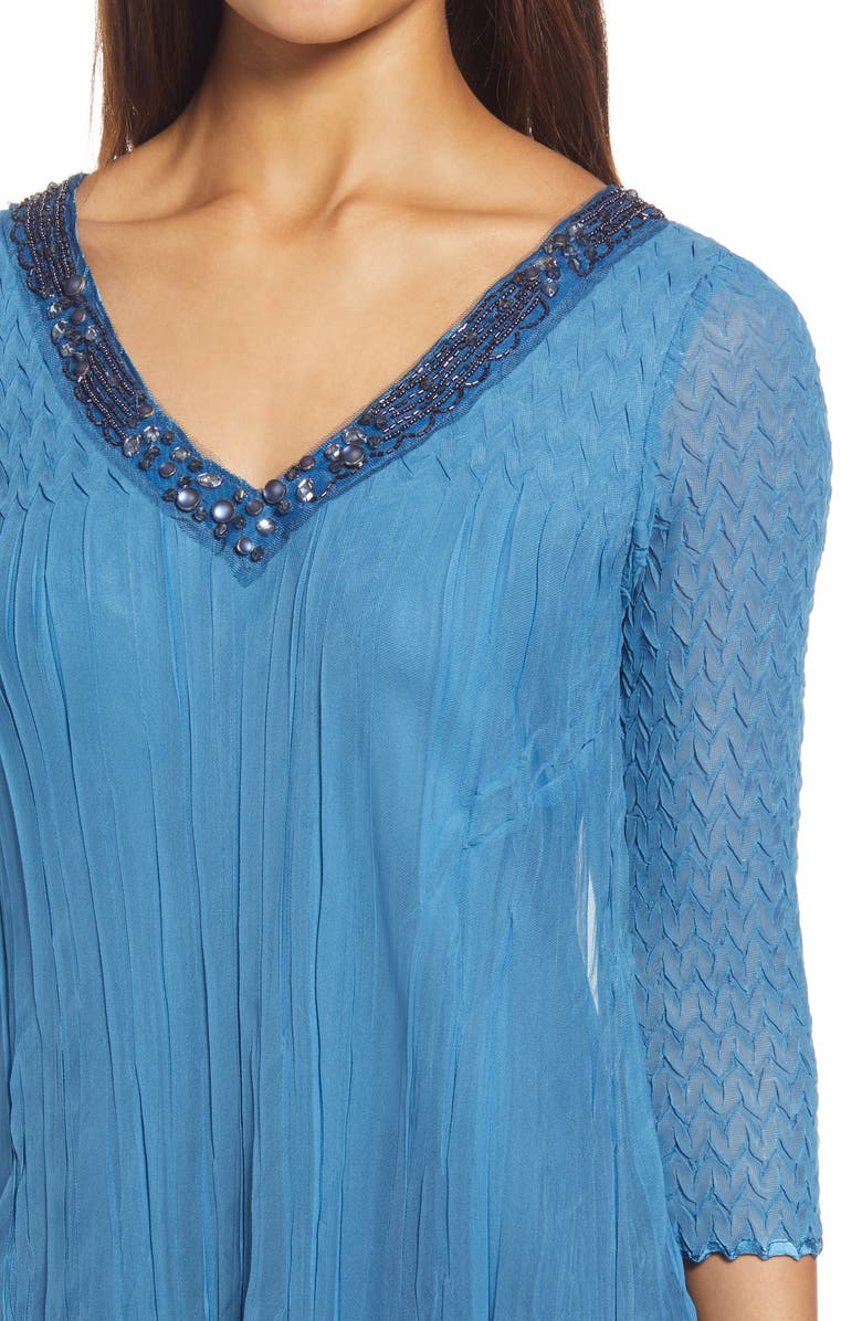 Komarov Beaded Neck Tiered Chiffon & Charmeuse Dress, Alternate, color, 