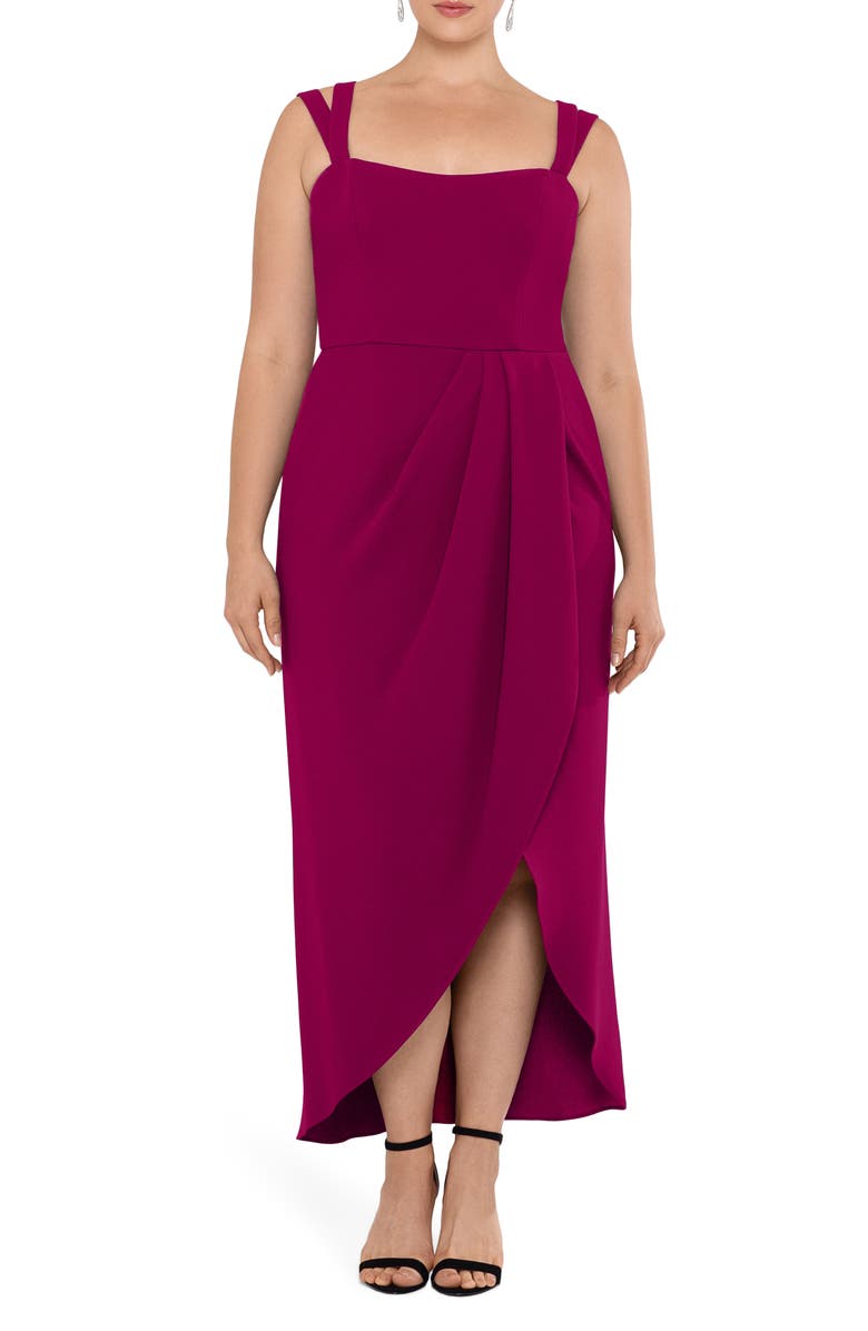 Xscape Evenings Xscape Side Ruched Double Strap Crepe Gown, Main, color,