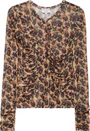 Collina Strada Serpentine Leopard Floral Long Sleeve Mesh Top