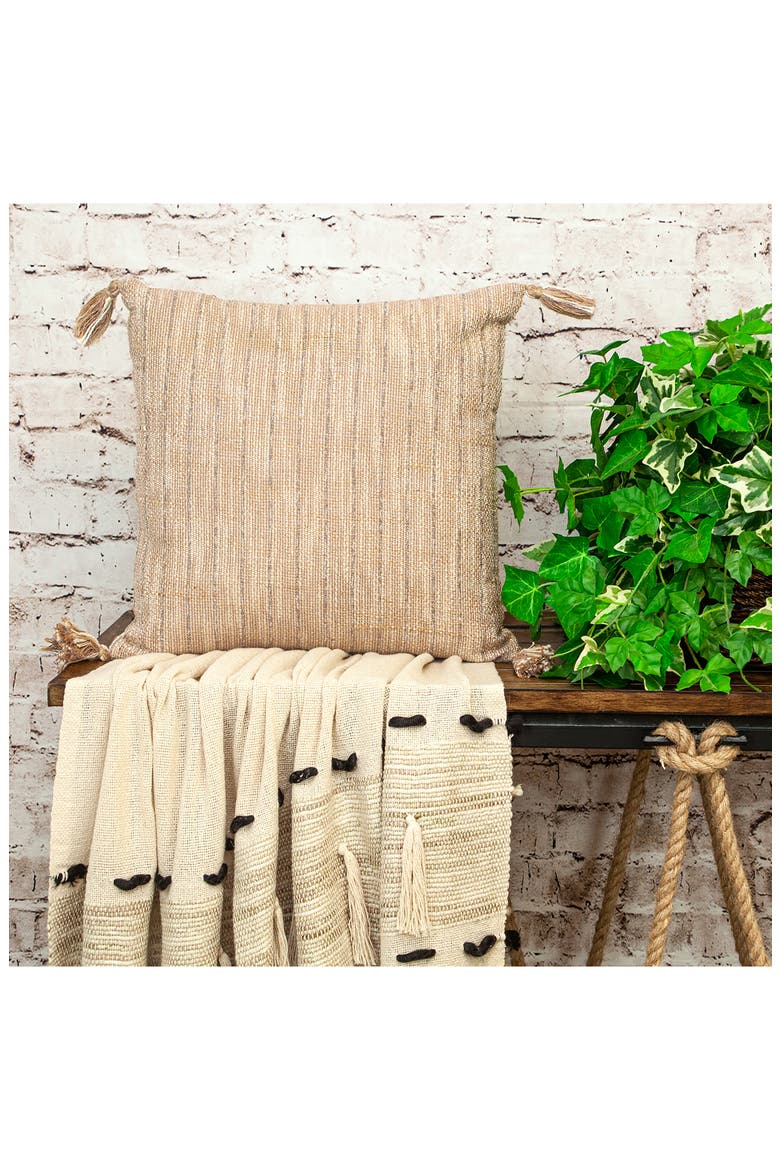 Woven Cotton Accent Pillow, Alternate, color, BROWN