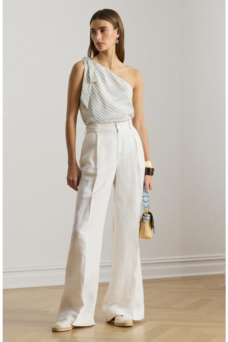 Stripe One-Shoulder Twill Top, Alternate, color, CREAM/ BLUE