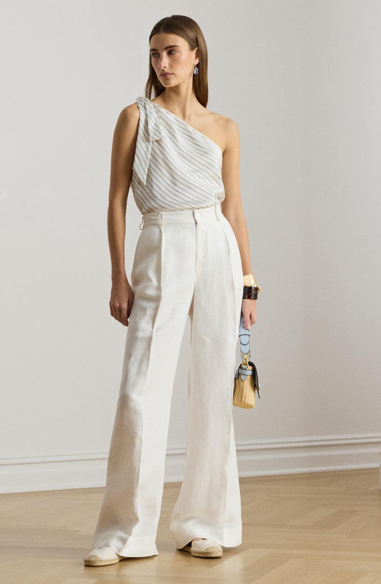 Lauren Ralph Lauren Stripe One-Shoulder Twill Top, Alternate, color, Cream/ Blue