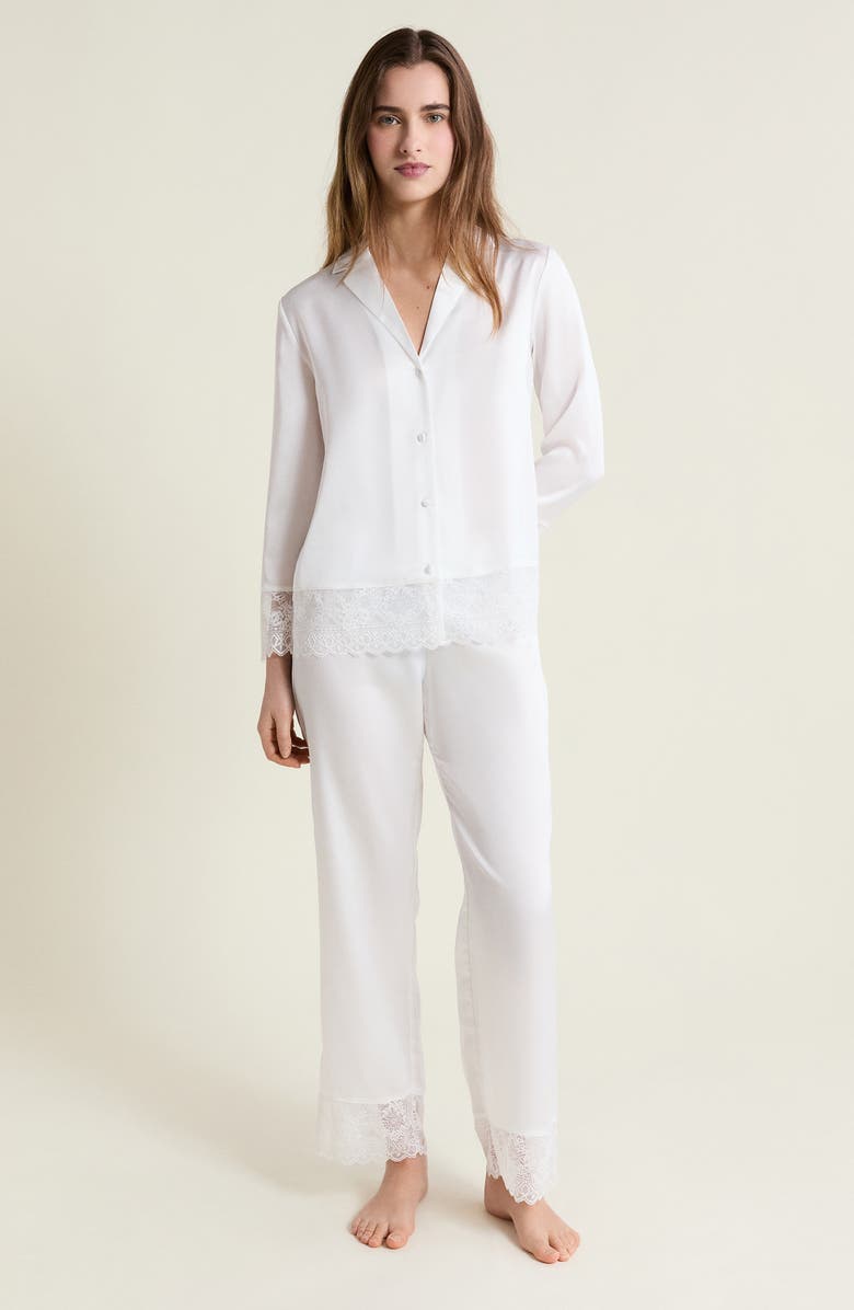 Etam Rencontre Lace Trim Chemise Button-Up Pajama Shirt, Alternate, color, White